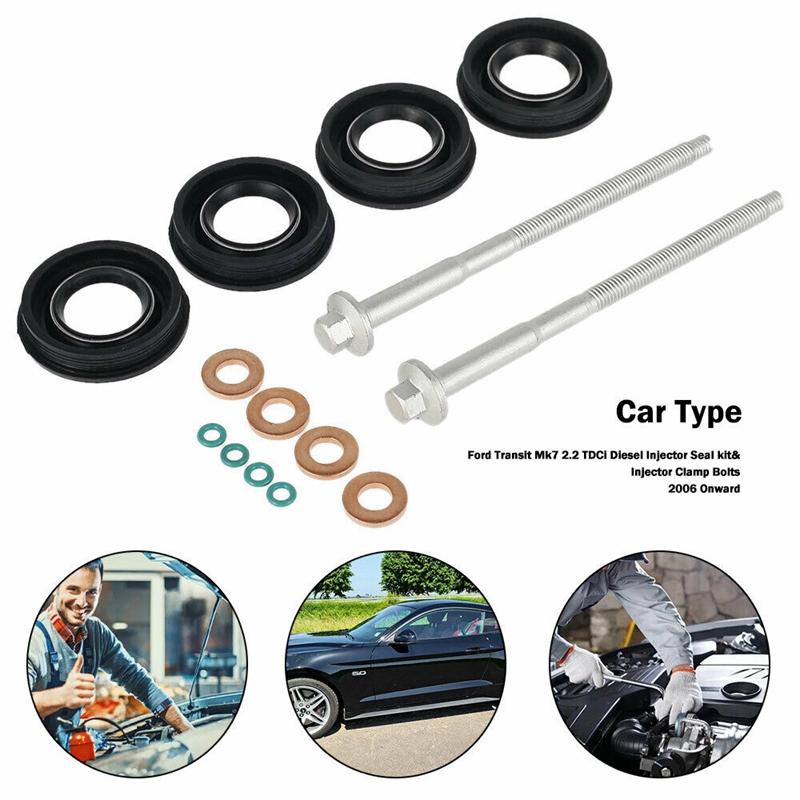 14Pcs Metal Fuel Injector Seals Washers Rubber O Rings Bolts Fuel Inject Seals Repair Kit for Ford Transit MK7 2.2 TDCi