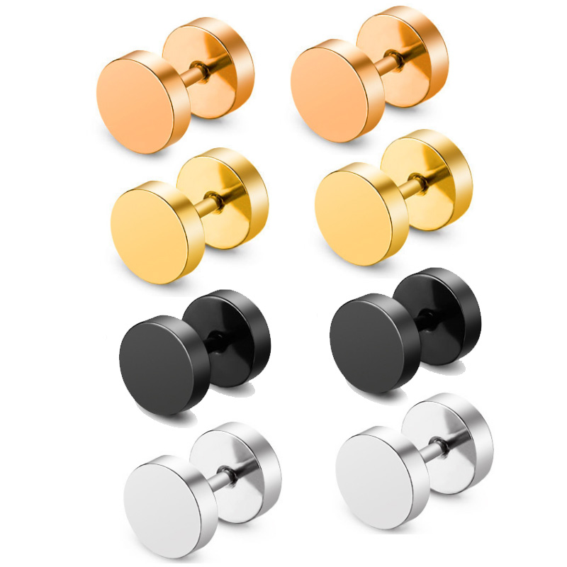 Uah 1 paar punk oorbellen dubbelzijdige ronde stud oorbellen heren gothic barbell zwarte oorbellen heren dames sieraden