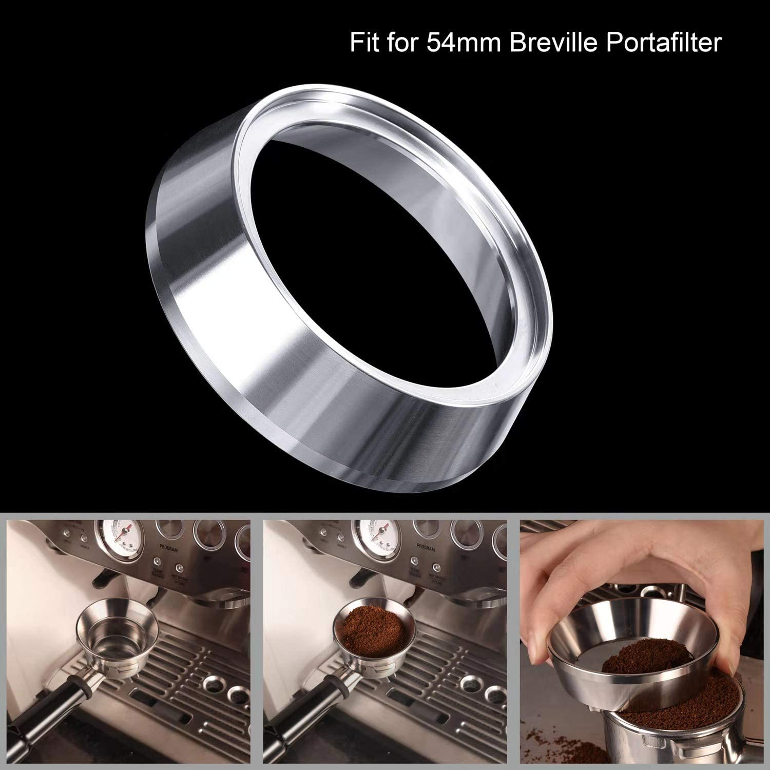 54mm Espresso Dosierung Trichter, Edelstahl Kaffee Dosierung Ring Kompatibel mit 54mm Breville Siebträger