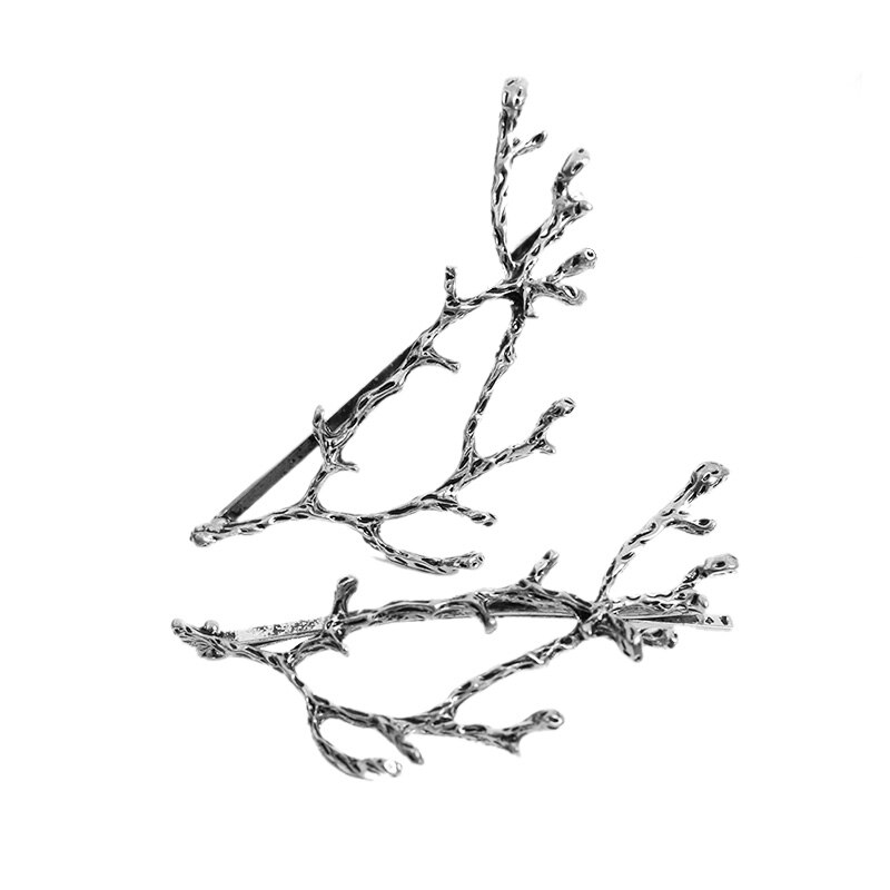 2PCS/Pair LNRRABC Metal Promotional Hairpins Silvery Hair Accessories Hair Clips Golden Tree Branches: Silvery