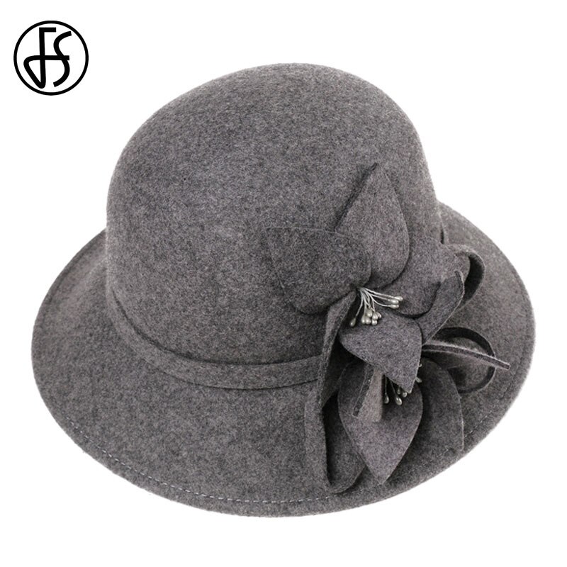 Sombrero de lana con visera grande para mujer, gorro de lana con visera grande, Estilo Vintage, ancho, con flores