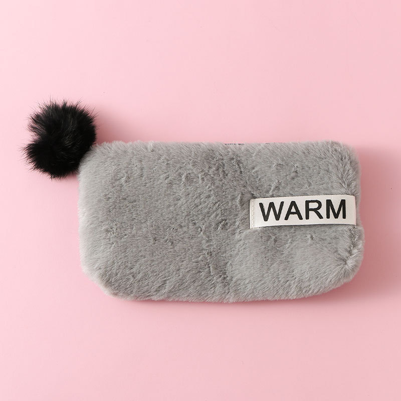 Trousse à crayons en peluche multicolore en option, jolie trousse à crayons en peluche douce pour fille, kawaii, boîte de bureau, sac de papeterie , fournitures scolaires: Gray