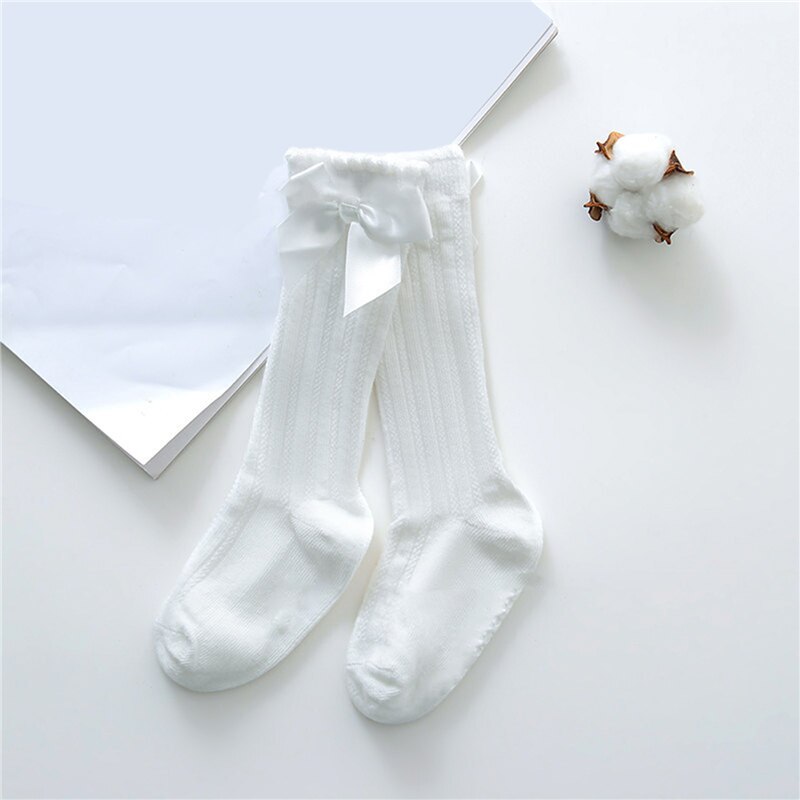 Baby Meisjes Sokken Leuke Boog Knoop Knie Hoge Kinderen Buis Sokken Ademend Effen Kleur Kinderen Sokken