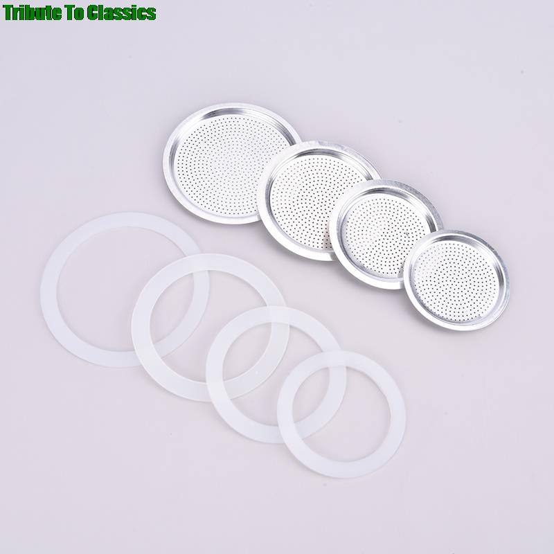 3 Silicone Gaskets And 1Pc Stainless Steel Filter Moka Pot Coffee Bottle Replacement Compatible With 3/6/9/12 Cup Moka Express