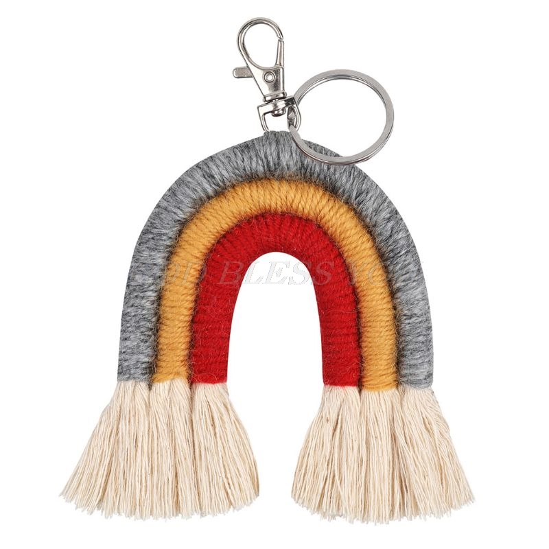 Vævning regnbue nøgleringe til kvinder boho håndlavet nøgleholder nøglering macrame taske charme bil hængende smykker: Tast 43