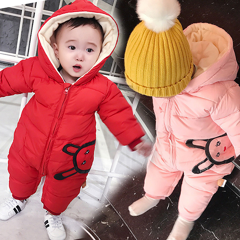 Kids Warm Overalls Winter Plus Velvet Coat Newborn Baby Wear Snowsuit Boys Girls Warm Romper Down Cotton Clothes Bodysuit