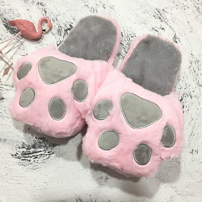 Cartoon Pink Cat Claw Slippers Plush Warm Kawaii Slippers Home Slippers Girl Flat Shoes Non-slip Mop Slippers Cat Claw Slippers