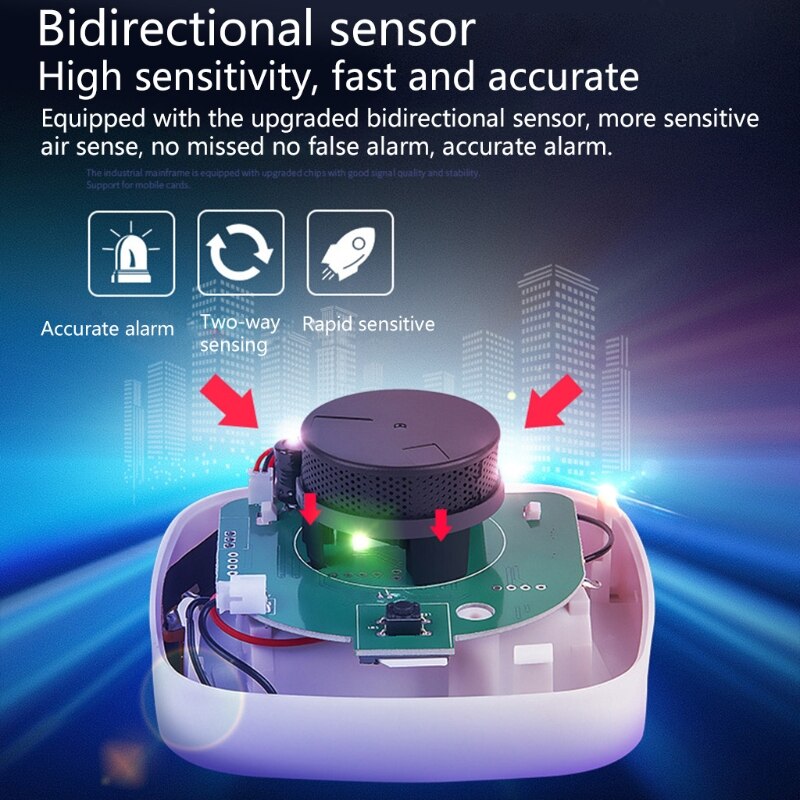 Alarme inteligente de incêndio, som progressivo, sensor de fumaça fotoelétrico, conexão remota, aplicativo