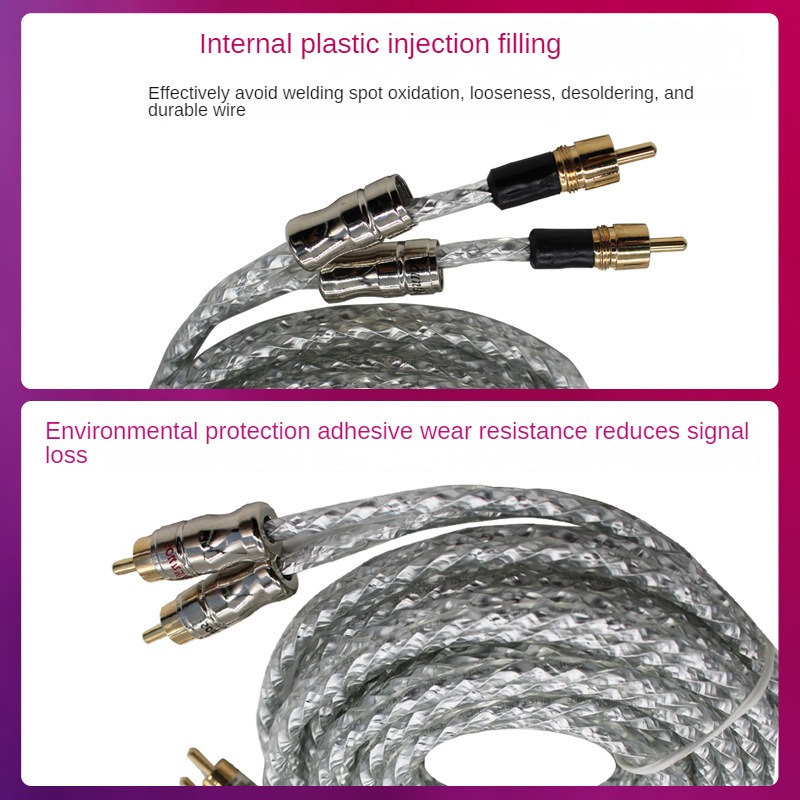 Cable de Audio para coche, Cable de señal de cabeza de Metal de cobre puro, altavoz de Audio estéreo, amplificador de Cable, instalación de subwoofer RCA, cableado secundario