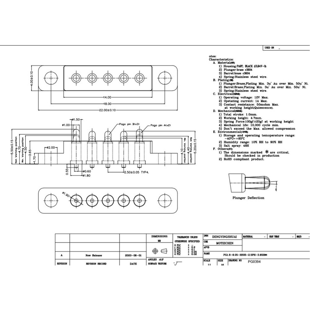 1-3Pair Spring Loaded Connector Pogo Pin 5 Pin 2.54 mm Pitch Through Holes PCB Vertical With Flange Panel Mount Single Row Strip