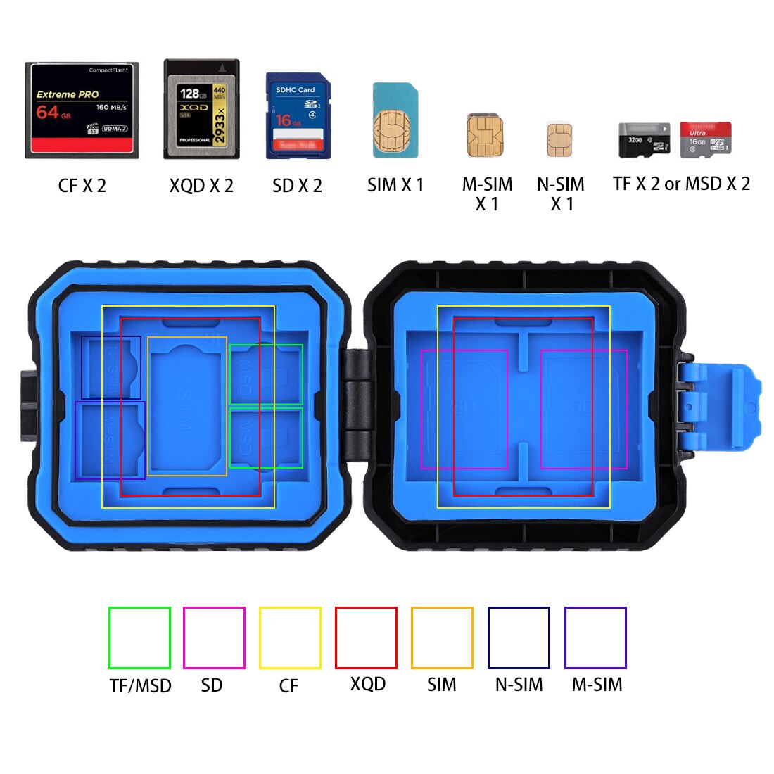 11 in 1 Micro SD Memory Card Case Holder Waterproof Storage Box Protector for 3 SIM + 2 XQD + 2 CF + 2 TF + 2 SD Card