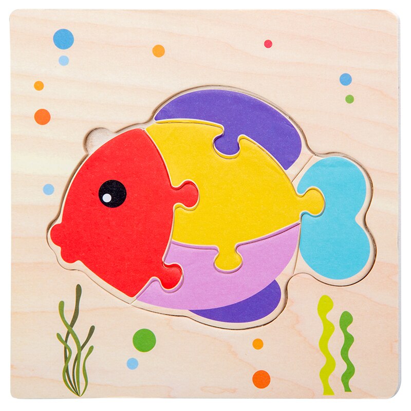 Dla dzieci 3D Puzzle drewniane Puzzle pokładzie rozpoznawania kolorów kształt pasujące Cartoon zwierząt Puzzle inteligentne zabawki dla dziecka w wieku 0-3 lat: Fish