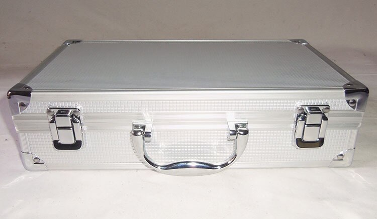 Værktøjskasse bærbar værktøjskasse i aluminium instrumentkasse opbevaringstaske håndholdt slagfast profilkasse med foresvamp: Sølv