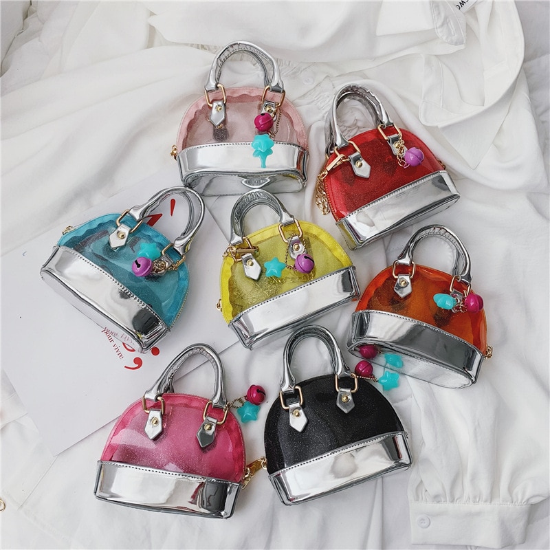 Summer Mini Kid Jelly Shell Handbag Transparent Clear Small Children's Tote Bag Cute Girl Hand Bag Scarf Shoulder Bag