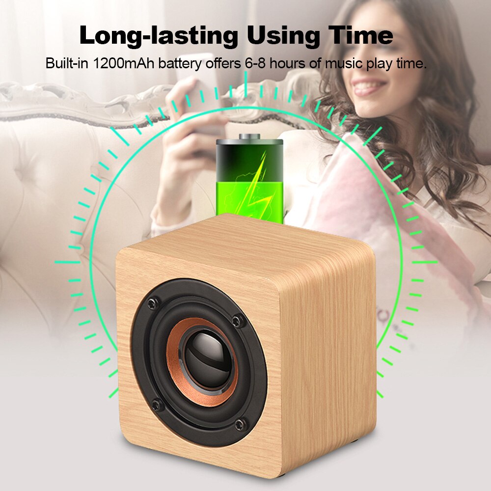 HYASIA Portable Mini Speaker Bluetooth4.2 Wireless Speaker Wooden Outdoor Subwoofer Bass SoundBox Music for Smartphone Tablet PC