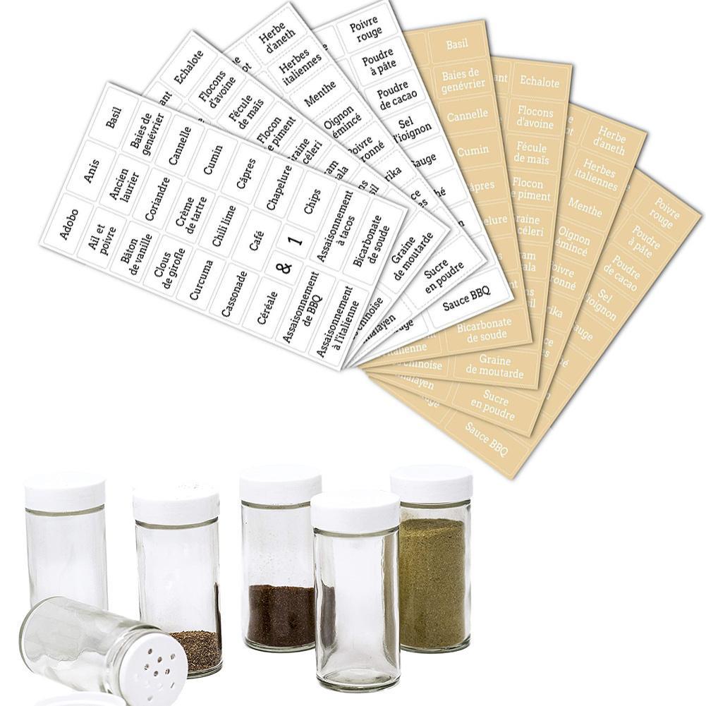 8 sheets Self-Adhesive Transparent Spice Stickers Waterproof Seasoning Preprinted Jam Marks Stickers Pantry Labels Stickers