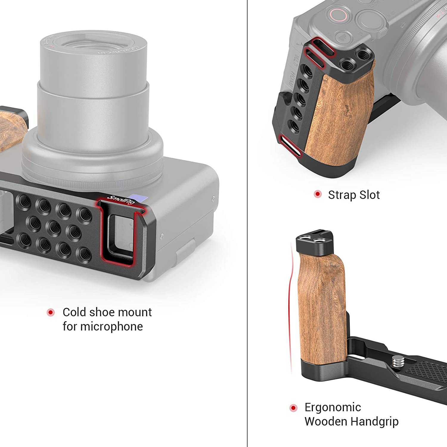 Smallrig ZV1 l字型の木製グリップとコールド靴ソニーZV1 カメラlブラケットプレートとハンドグリップvloggingカメラプレート-2936