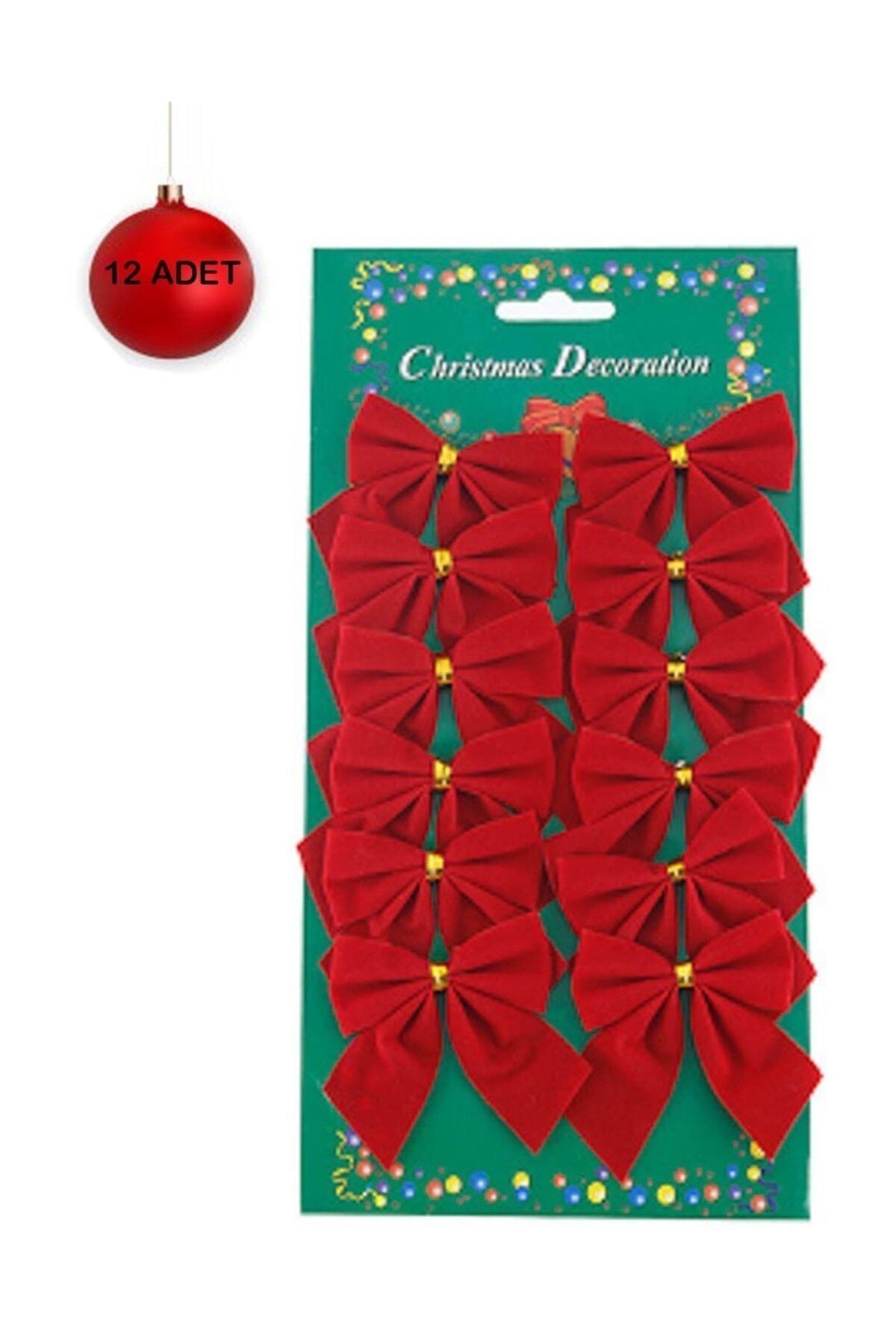 Kerstboom Ornament, Fluweel, Rode Strik, 12 Stuks, 5Cm,