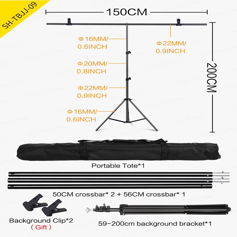 Photography T-Shape Backdrop Background Stand Frame Support System Kit For Photo Studio Video Chroma Key Green Screen With Stand: SH-TBJJ-09