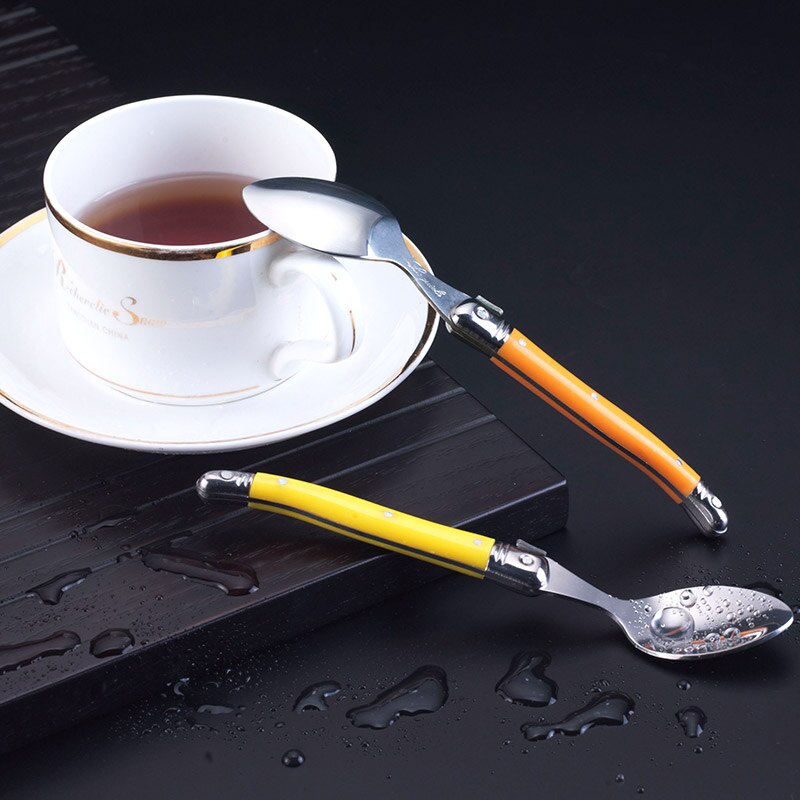 6-12pcs 6&#39;&#39; Laguiole Teaspoons Rainbow Handle Small Coffee Ice Tea Spoon Mini Steel Stirring Spoon Dessert Honey Cake Ice Cream