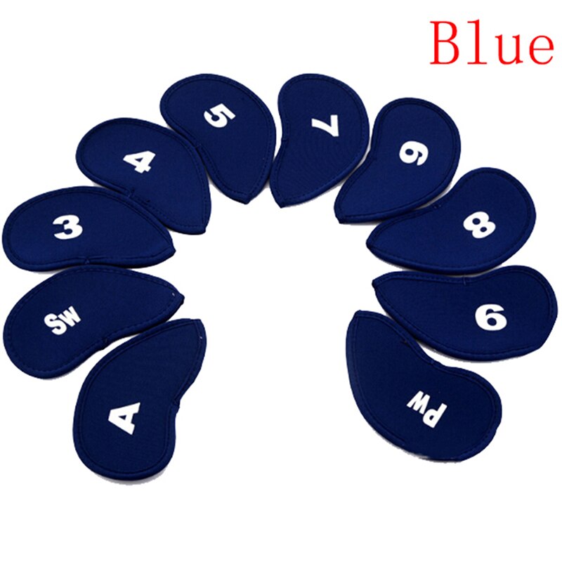 10Pcs/set Number Golf Iron Head Covers Iron Putter Protective Covers Window Golf Club Iron Head Protector Golf Accessories: Blue