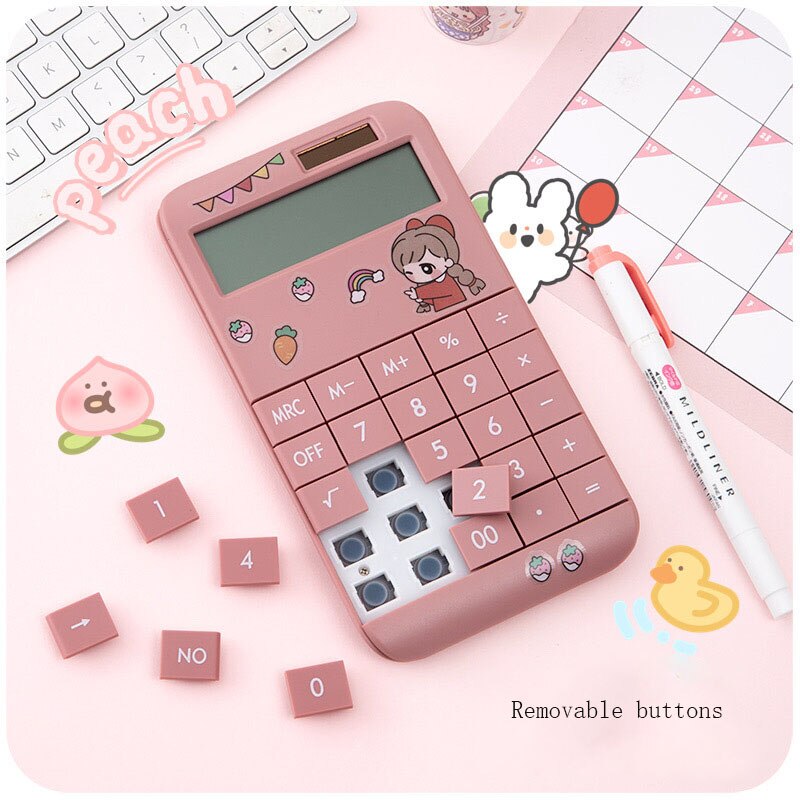 Cute Cartoon Calculator Student Portable Calculator Small Solar Financial Cashier Girl 12-bit Computer Dual Power System