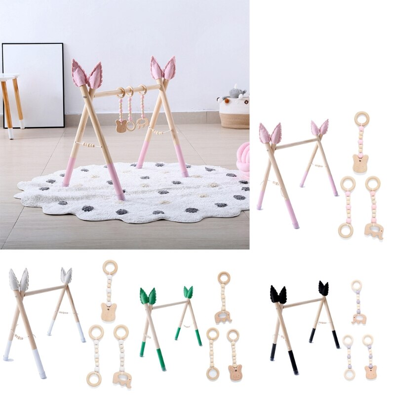 1Set Nordic Style Baby Gym Play Nursery Sensory Ring-pull Toy Wooden Frame Infant Room Toddler Clothes Rack Kids Room Decor