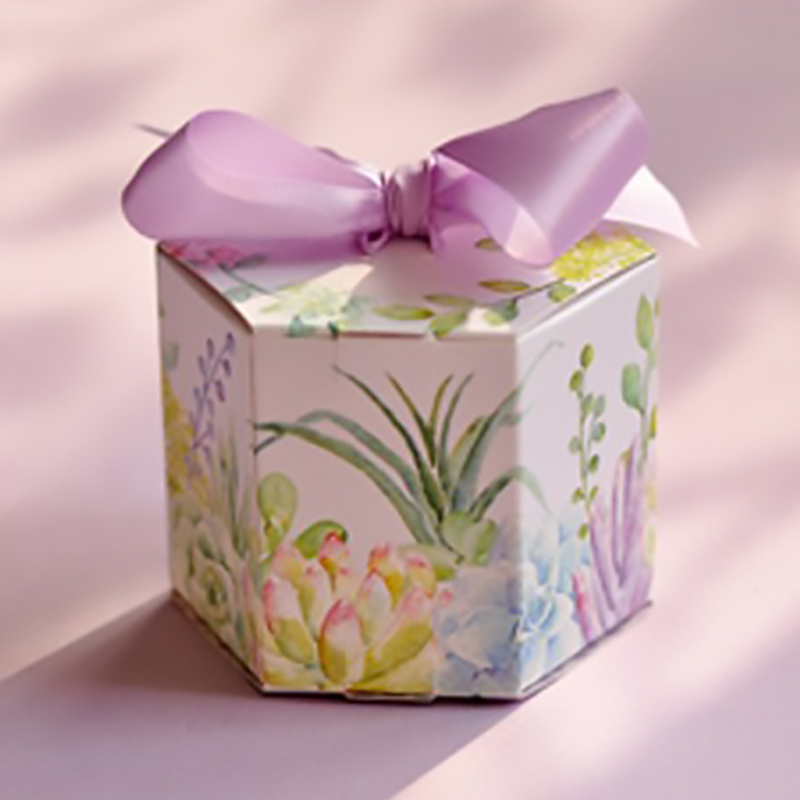 5Pcs Vintage Bloemen Gedrukt Dozen Snoep Hexagon Vorm Dozen Met Strik Lint Wedding Party Candy Chocolade Wikkelen Doos