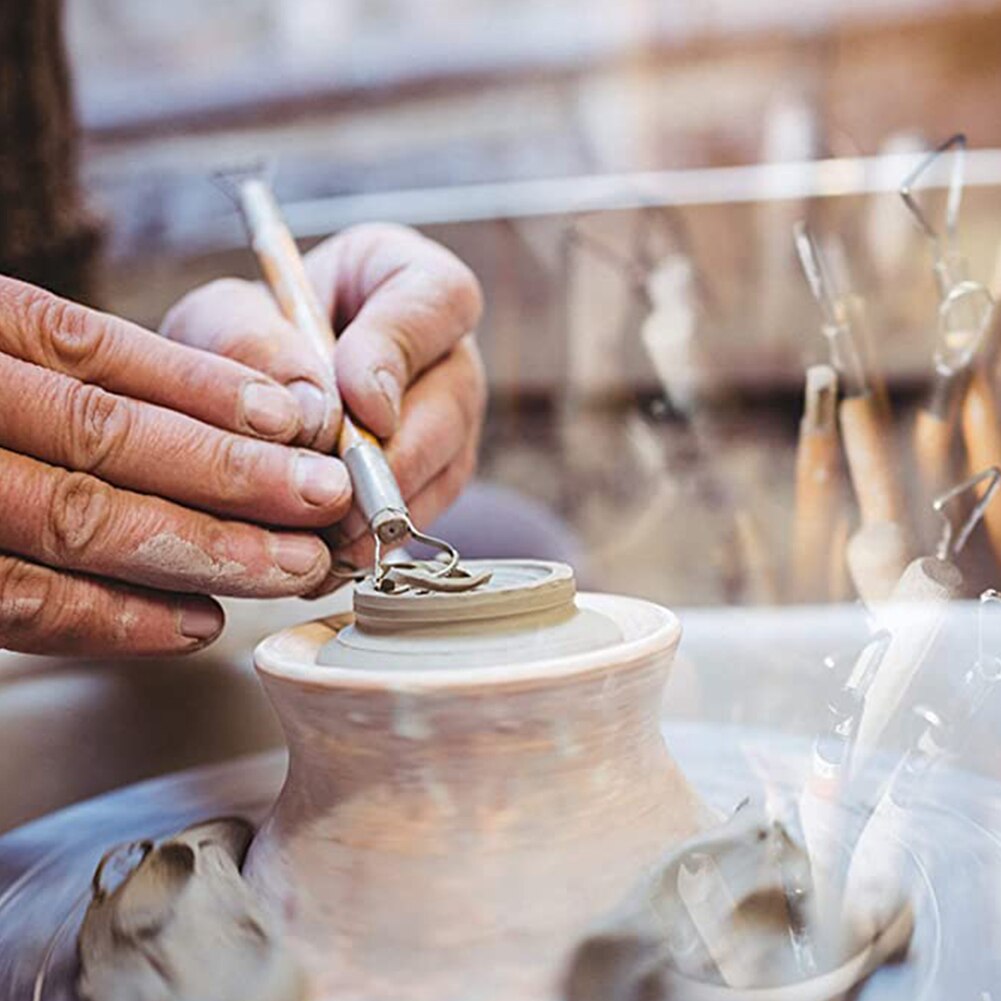 8pcs Clay Ceramics Molding Tools Set Pottery Clay Kit DIY Sculpting Set Carving Modeling Tools Kit Handle For Wooden Sculptures