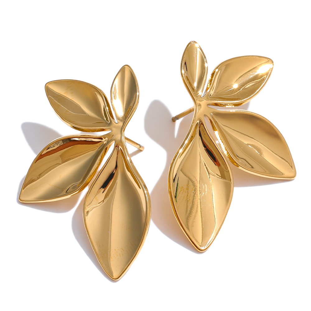 Yhpup Edelstahl Blätter Blume Ohrstecker Helle Anti Allergie Wasserdicht Charme Textur Hochwertiger Schmuck: Hellgelb Gold Farbe