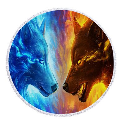 Handgetekende hd-dieren, wolf, leeuw, patroon, strandlaken, ronde kwastjes, microvezel yogamat, badhanddoek, picknickkleed, mat: 1