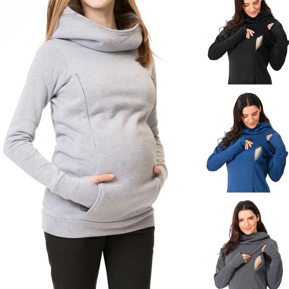 Women's Nursing Pregnant Maternity Long Sleeves Hooded Breastfeeding Hoodie Sweatshirts Nursing Baby Tops Clothes
