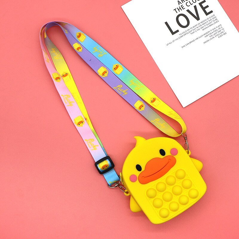 New little yellow duck pop it kawaii cute toy shoulder bag lalafanfan squishy anti-stress relieve squeeze toy for children: Yellow
