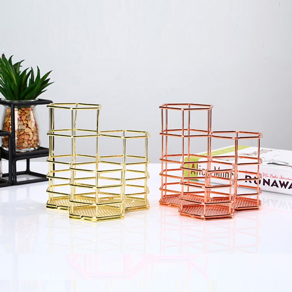 Lapicero Hexagonal duradero de escritorio, papelería, soporte hueco, jarrón de maquillaje, estantes para brochas, organizador de almacenamiento, contenedor de almacenamiento de artículos diversos para el hogar