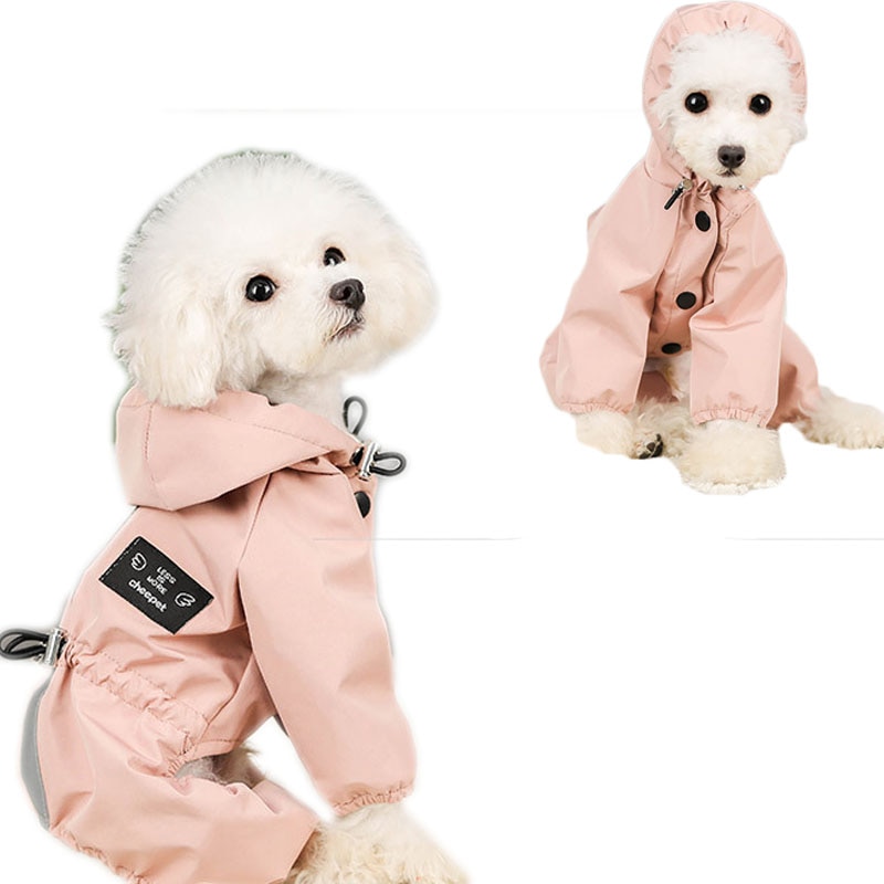 Hund regnfrakke med reflekterende ,100%  polyester regnfrakke til små hunde s -3xl, vandtæt jumpsuit kostume, lyserødblå hættejakke
