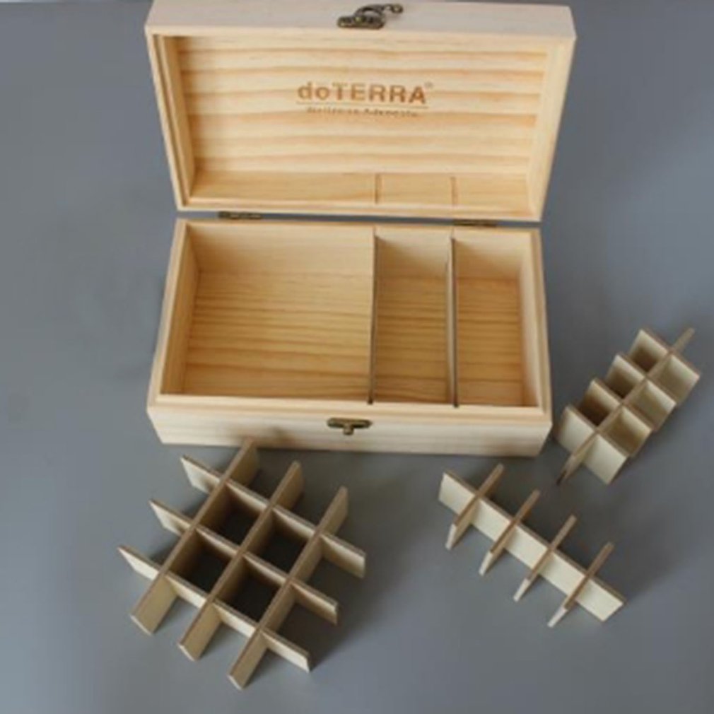 Caja de aceites esenciales de madera de moderno, estuche protector de madera maciza, frascos de aromaterapia, organizador de almacenamiento, 36 ranuras,