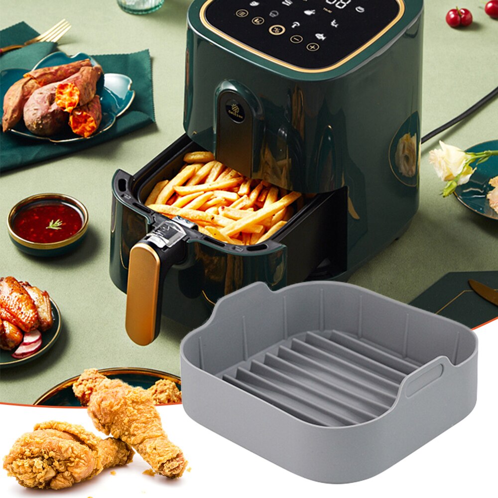 Air Fryer Silicone Pot Multifunctional Air Fryers Oven Accessories Bread Fried Chicken Pizza Basket Baking Tray Baking Dishes: Gray Square