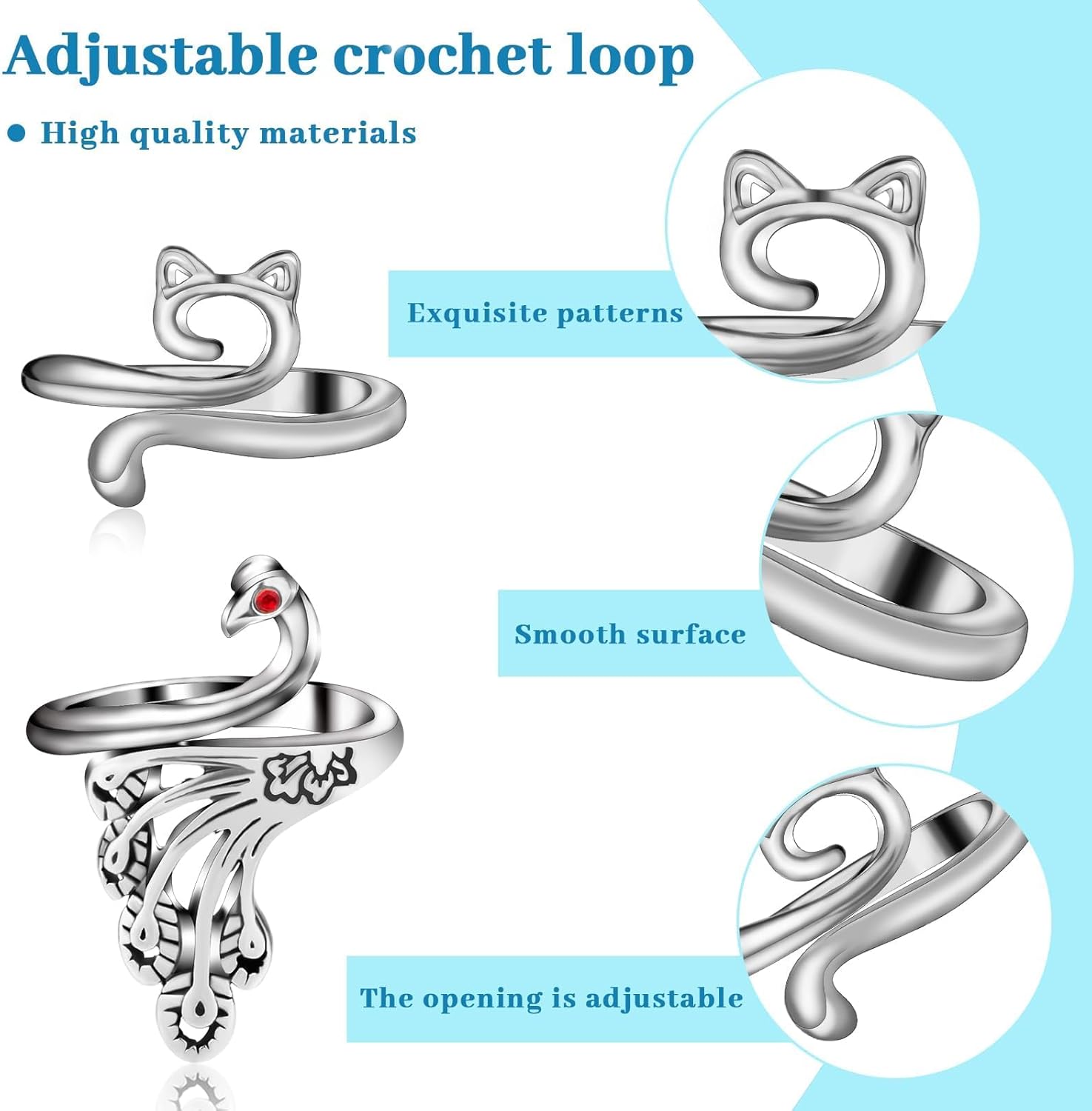 Akto 3/4/5/6 regulowany pierścień do robienia na drutach, uszy kota, drutowana włóczka, prowadnica do włóczki, uchwyt na palec, naparstek, nić, pierścień do szycia