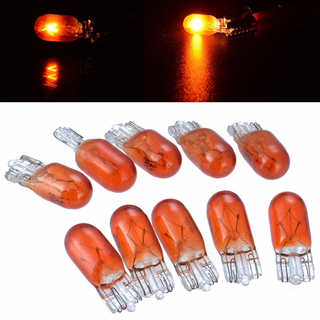 10 stk bil  w5w t10 194 158 halogenlys 12v 5w rav/oransje kilelampe instrument leselys innvendige klaringspærer