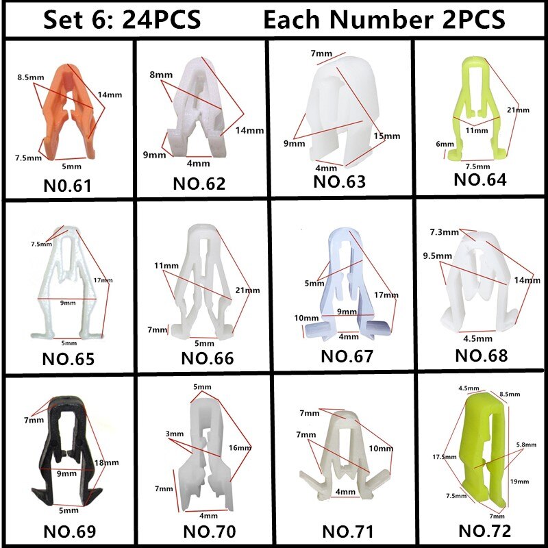 For Toyota Tundra Solara Scion Car Bumper Fender Wheel Arch Door Panel Trim Roof Cover Trunk Strip Snap Rivet Fastener Clips Kit: 24PCS Mixed Set 6