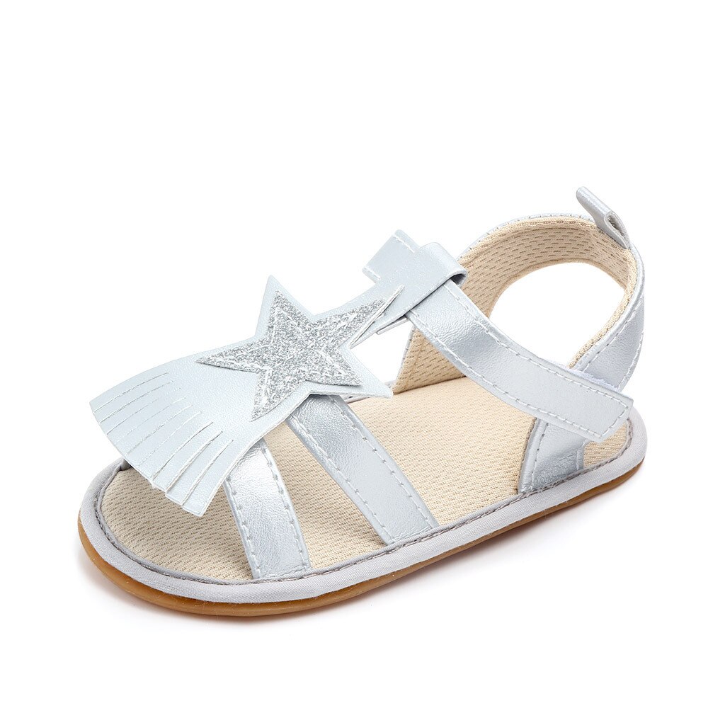 Sandalias con flecos de verano para bebé, zapatos para bebé de 0 a 1 año, zapatillas de caminar para bebés, zapatos de Interior para bebé, zapatos de verano: Plata / 2