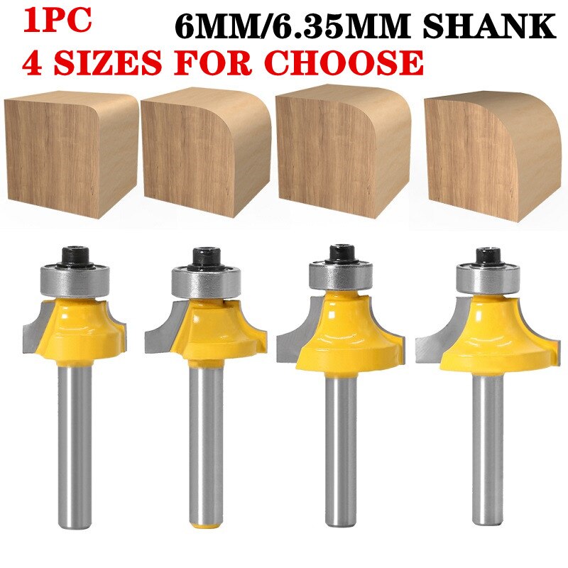 4 Stuks 6.35Mm 6Mm Schacht Hoek Ronde Over Rand Hout Router Bit 2 Fluit Hoek Ronde Cove Box bit Houtbewerking Tenon Cutter Tool