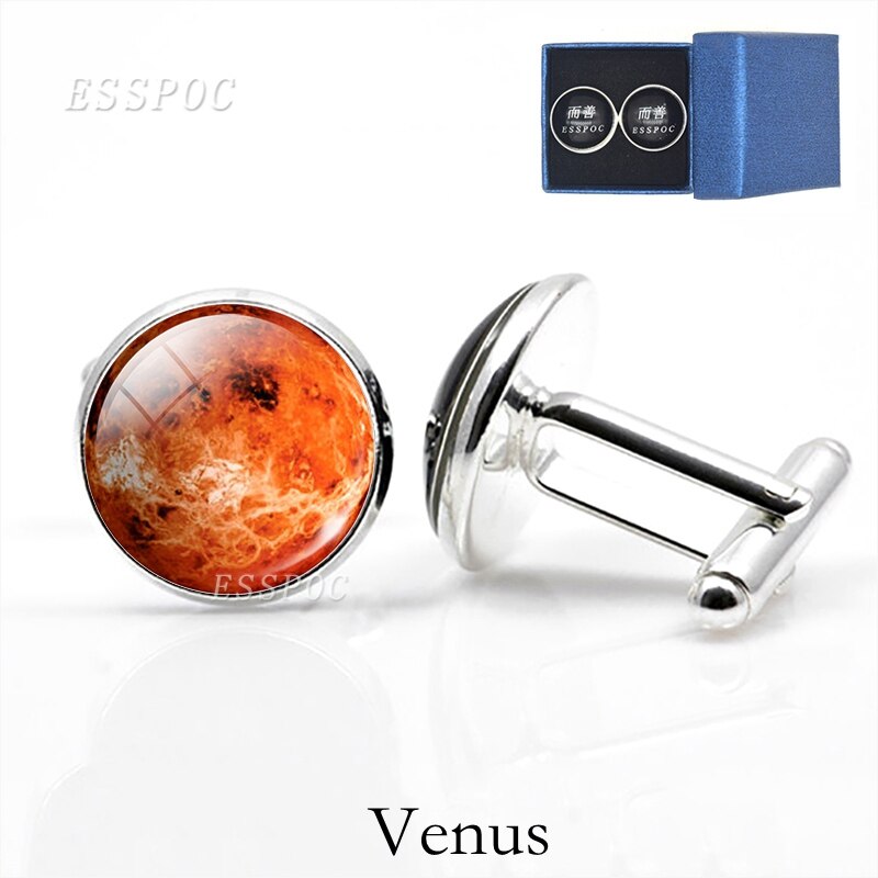 Solar- System Mond Mars Schmuck Männer der Manschettenknöpfe für Hemd Silber Überzogene Glas Cabochon Französisch Manschette Manschettenknöpfe Astronomie Schmuck: Venus