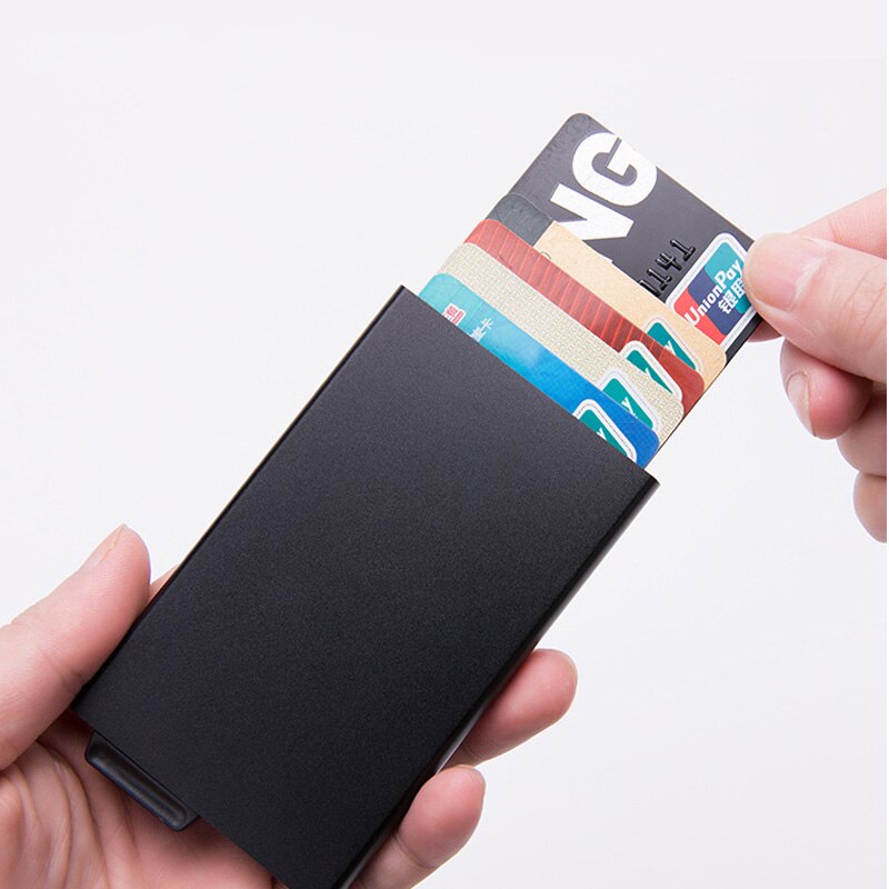 Aluminum Men Credit Card Holder Pocket Blocking Pop up Case Business RFID Wallet Travel CardHolder Black