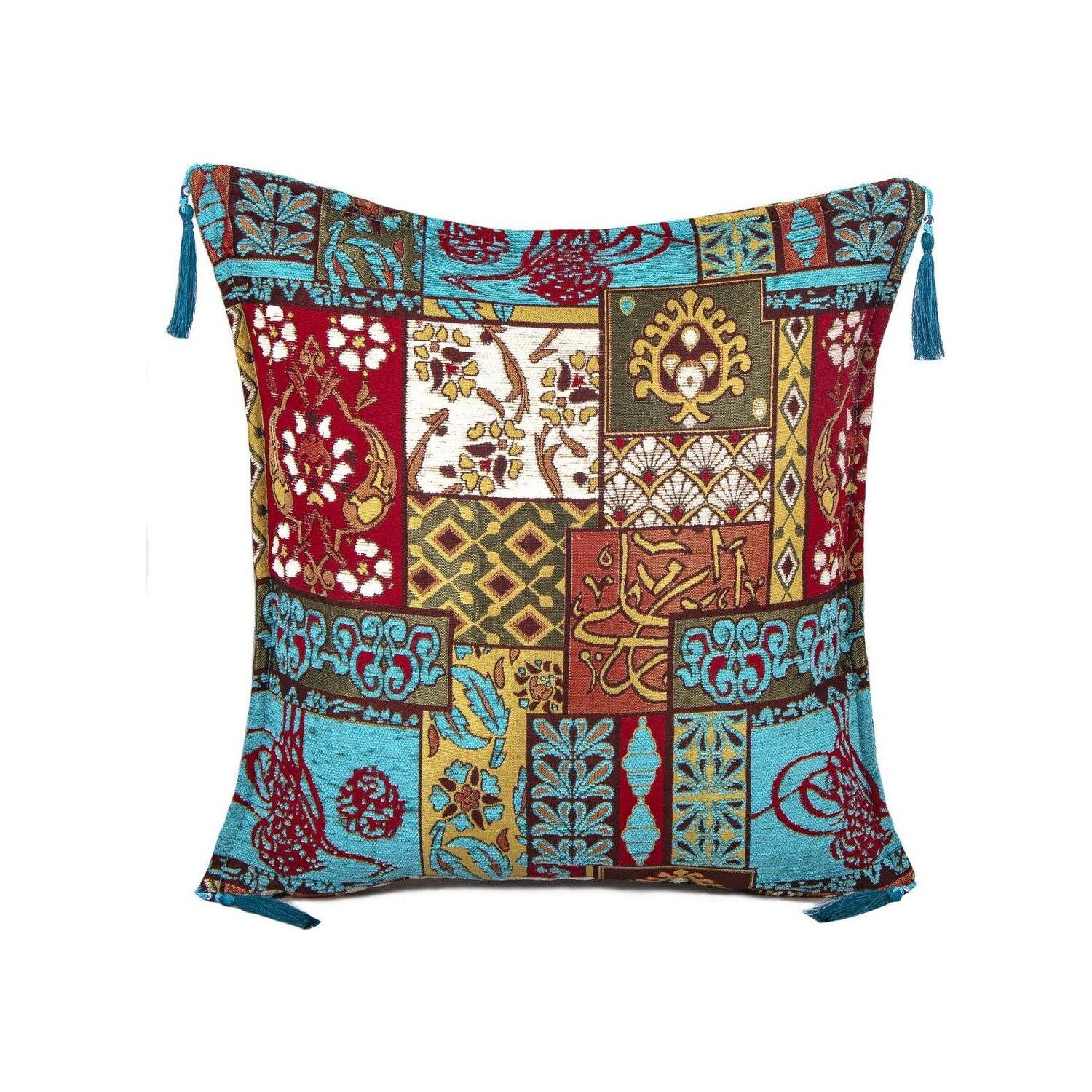 Fodera per cuscino Tughra pouf turchese 45x45 cm spedizione gratuita