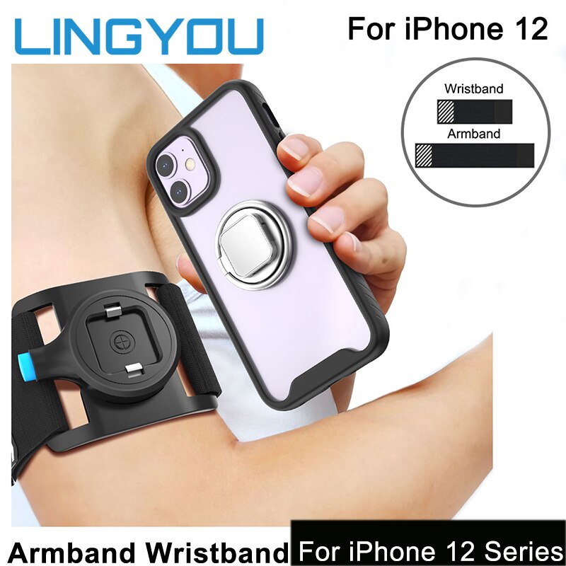 LINGYOU Sports Running Armband Wristband Phone Holder with Shockproof Phone Case for iPhone 12/12 Mini/ 12 Pro/12 Pro Max