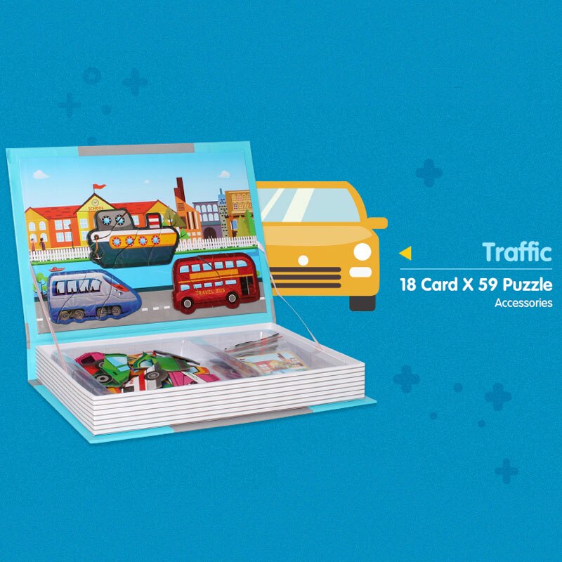 7 typer børns intelligente magnetbog 3d puslespil puslespil hjernetræning spil pædagogisk legetøj til børn xmas: Trafik