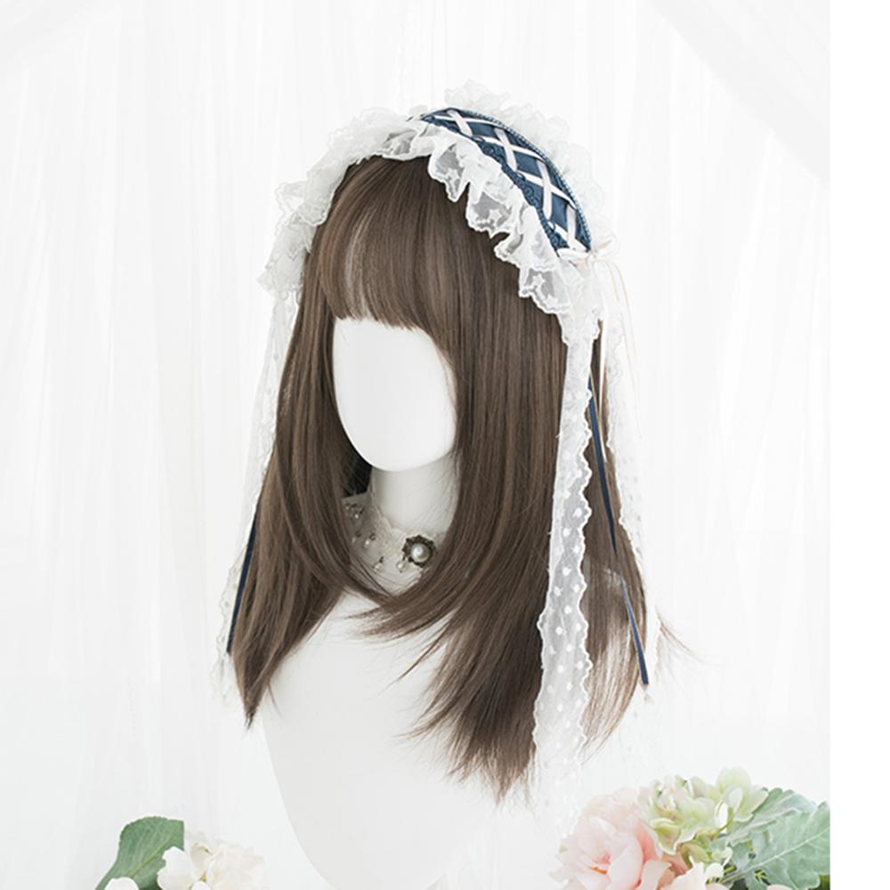 Cosplaymix 51cm lolita japan schattig medium steil haar zwart bruin ombre pony dame feest synthetische cosplay pruik + pet
