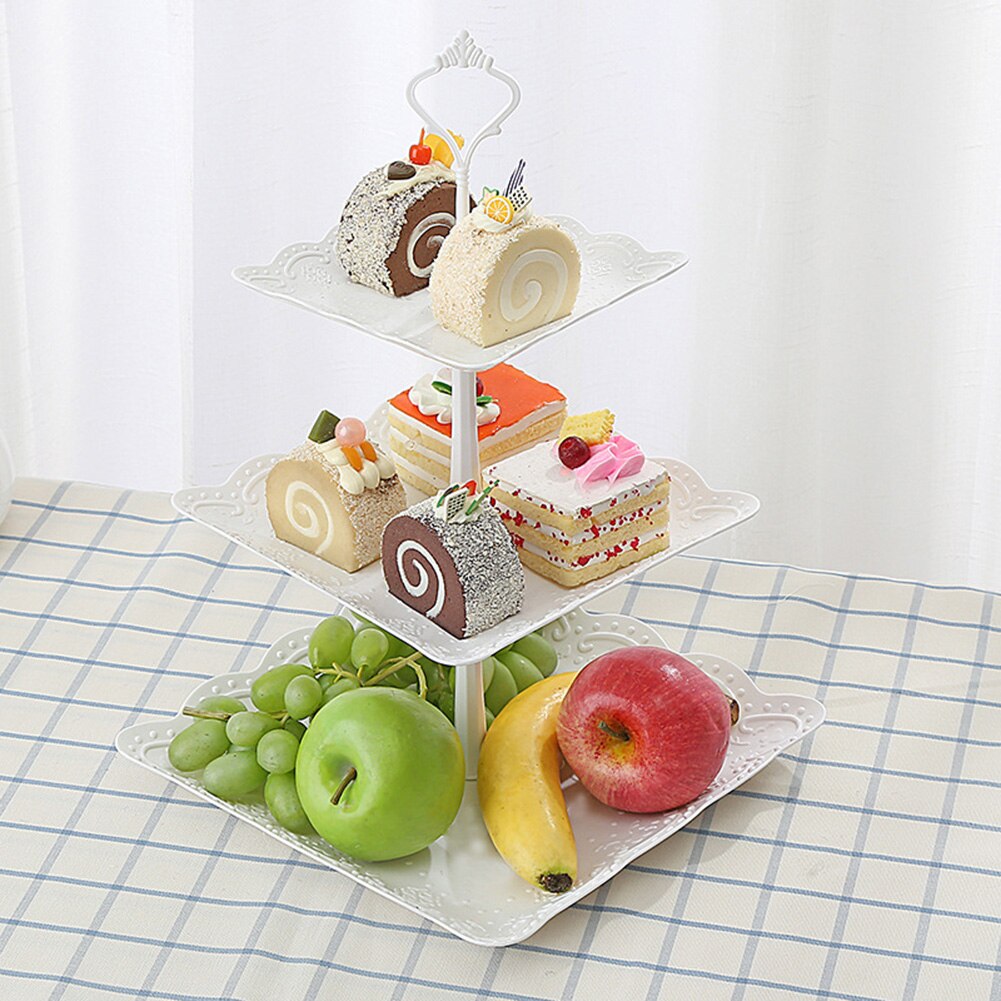 2/3 Tiers Fruit Cake Plate Holder Stand Home Festival Party Dessert Storage Rack Round/square/flower Dessert Plates Storage Rack