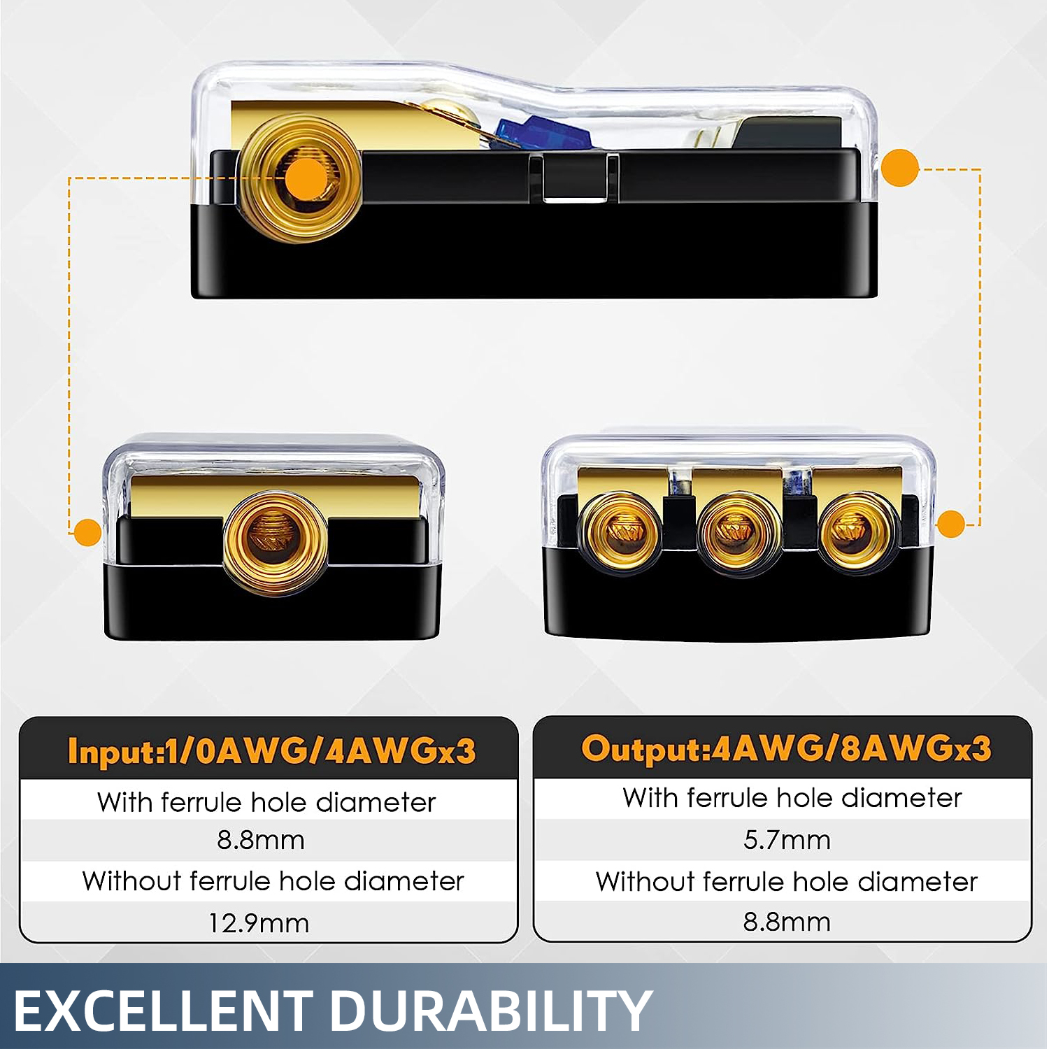 Portafusibile mini ANL a 2/3/4 gareggiare, in rame da 0/2/4 a 4/6/8 calibro Blocco di distribuzione fusibili da 60 A per amplificatore Audio stereo per auto